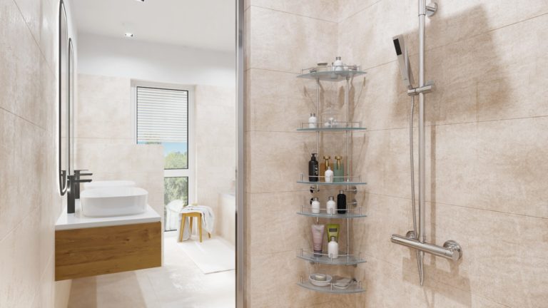 Visualisierung Badezimmer mit Blick aus der Dusche